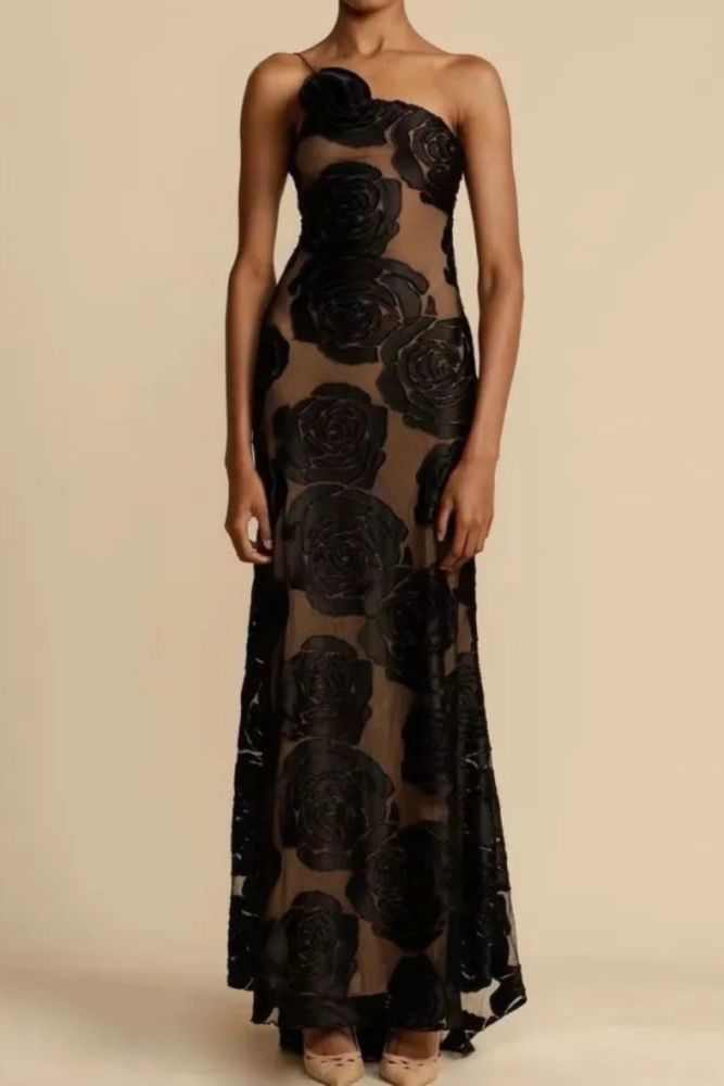 New Women's Sexy  Black Perspective Suspender Sexy Backless Long Evening Dresses for Women