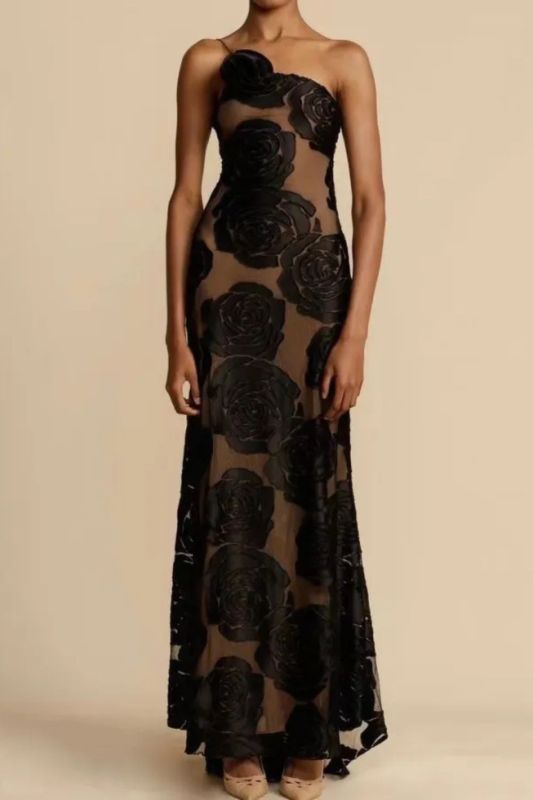 New Women's Sexy  Black Perspective Suspender Sexy Backless Long Evening Dresses for Women