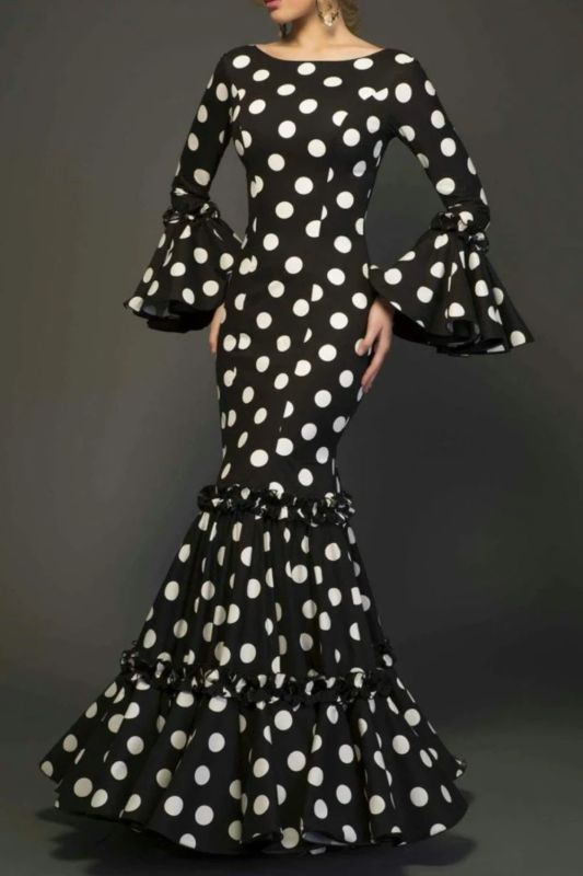 Elegant Fashionable Trumpet Sleeves Polka Dot Decoration Cascading Ruffle Hem Sexy Fishtail  Evening Dress