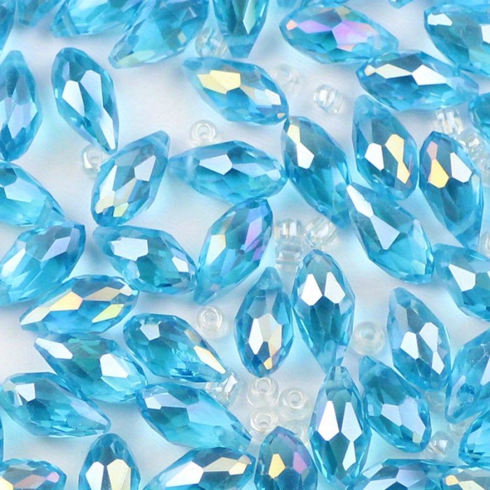 50 Pcs Crystal AB Glass Beads 50 Pcs 6x12mm Side Hole Water Drop Crystal AB Colored Glass Crystal Loose Beads DIY Handmade Jewelry Accessories Color Ab Plated