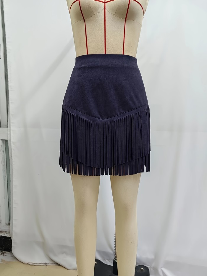 Women's Retro Western High-Waisted Solid Color Casual Chic Design Mini Skirt