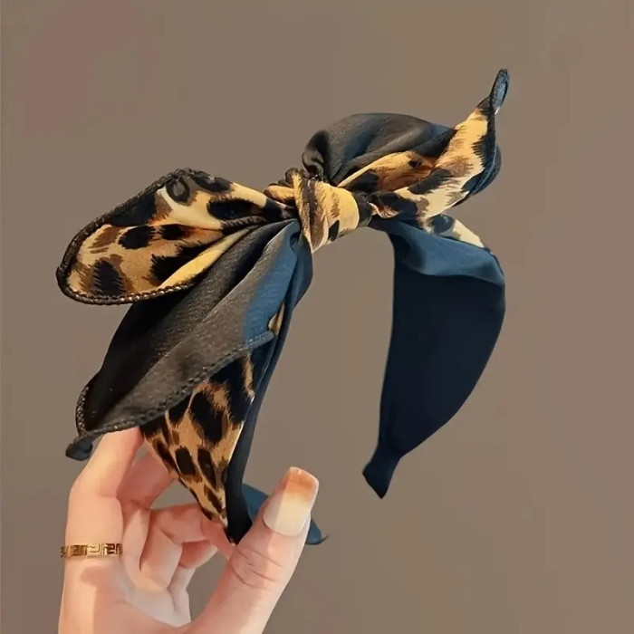 Women's Wide Non-Slip Leopard Print Bow Headband - Black & Yellow Animal Print Hair Accessory for Daily Wear, Parties, Casual & Formal Events, Decorative Hair Headband