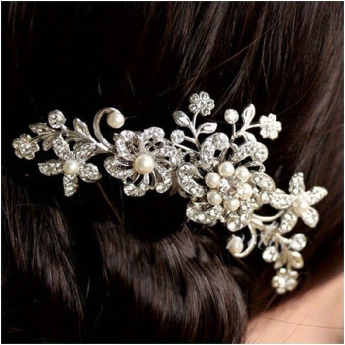 Rhinestone Bridal Crown Hair Pins Wedding Hair Accessories Clips Romantic Crystal Pearl Flower Pin Rhinestone Tiara Bridal Crown Pins Bride Comb