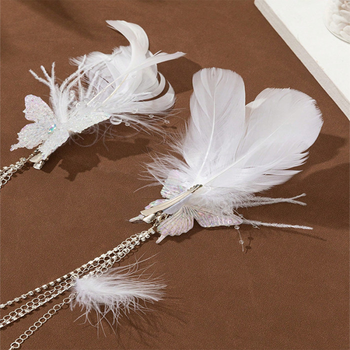 Buy 1 get 1 white butterfly shiny hair accessories, fashionable and elegant suitable for wedding engagement banquet birthday, Mother's Day Thanksgiving Opp bag packaging