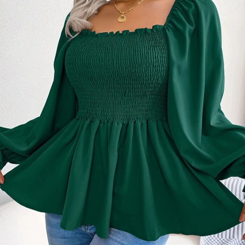 Women'S Casual Chic Square Neck Solid Color Long Sleeve Top Blouse