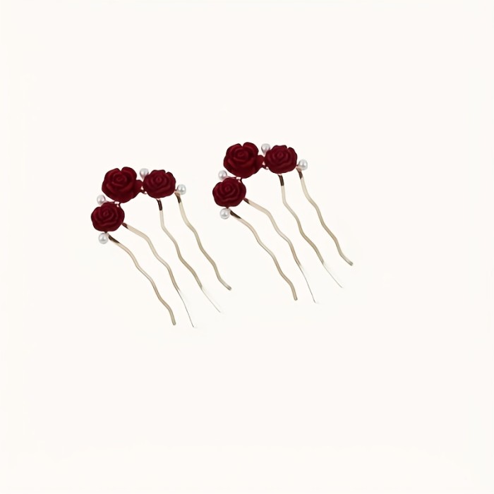1pc Traditional Chinese Red Rose Hairpin with Four-Tooth Comb - Secure Hold Wedding Engagement Hair Accessory for Bridal Updos, Formal Events & Cultural Hairstyles