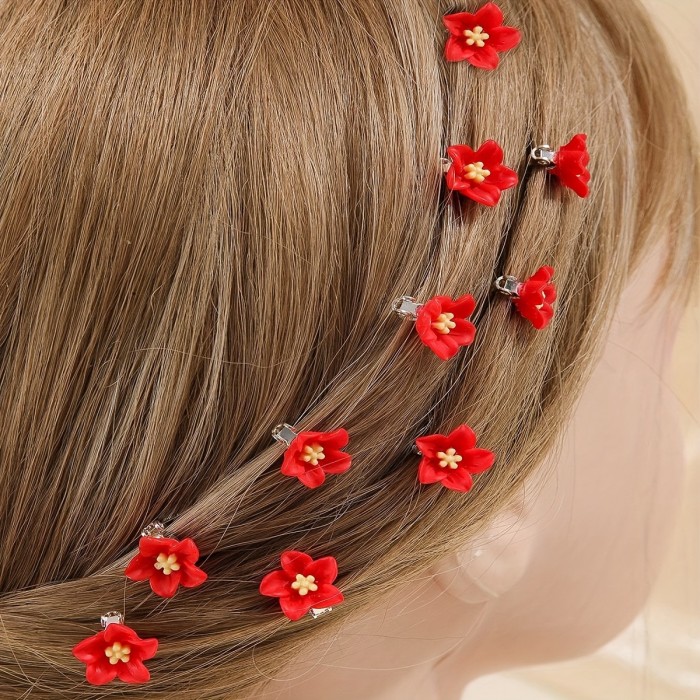 10pcs Resin Mini Flower Hair Clips - Cute Sweet Floral Hairpins with Mixed Pastel Colors, Lightweight Durable Hair Accessories for Women Teens, Wedding Bridal Everyday Casual Outfits, Gifts