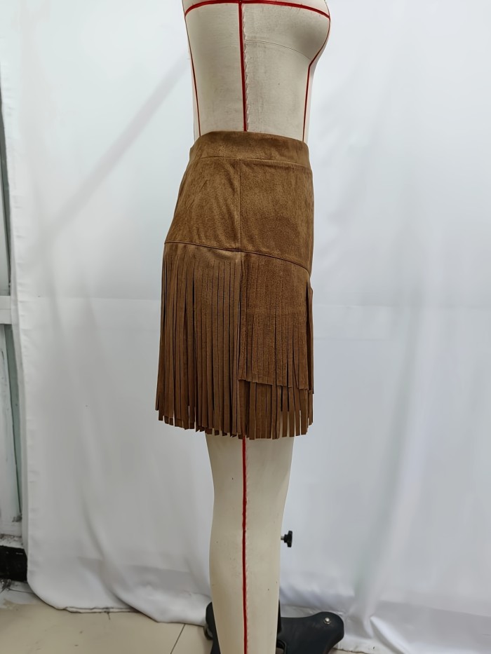 Women's Retro Western High-Waisted Solid Color Casual Chic Design Mini Skirt
