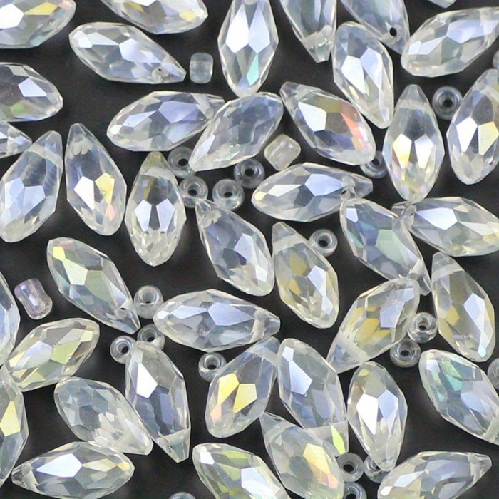 50 Pcs Crystal AB Glass Beads 50 Pcs 6x12mm Side Hole Water Drop Crystal AB Colored Glass Crystal Loose Beads DIY Handmade Jewelry Accessories Color Ab Plated
