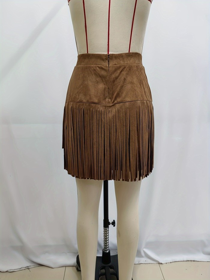 Women's Retro Western High-Waisted Solid Color Casual Chic Design Mini Skirt