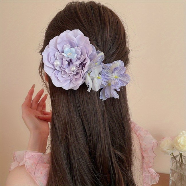 1pc Elegant Purple Fabric Flower Duckbill Clip with Pearl Accents – Stylish and Versatile Hair Accessory for Women, Perfect for Special Occasions and Everyday Fashion, Hair Accessory | Floral Hair Clip | Pearl Embellishments, Hair Accessories