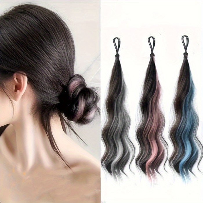 3pcs mixed color natural curly wig extension headband set - cute and sweet Y2K street style high gloss wig ponytail - casual hair accessory - quick and easy to wear - perfect for daily wear during parties and holidays