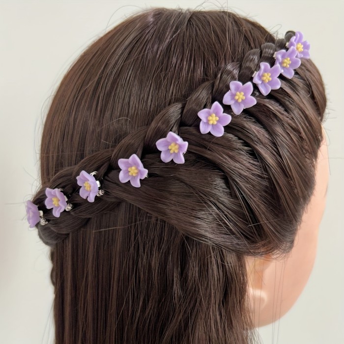 10pcs Resin Mini Flower Hair Clips - Cute Sweet Floral Hairpins with Mixed Pastel Colors, Lightweight Durable Hair Accessories for Women Teens, Wedding Bridal Everyday Casual Outfits, Gifts