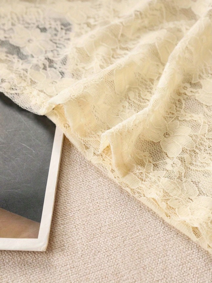 Women Casual Solid Color Sheer Lace Blouse