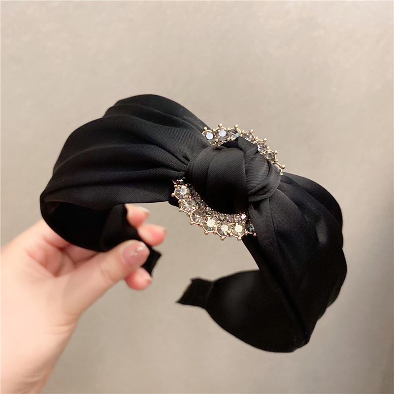 1pc Satin Knot Wide Edge Headband with Rhinestone Embellishment - Elegant Black Hair Accessory for Women, Daily Wear, Parties, Weddings, Special Occasions - Luxury Hair Jewelry Gift, Hair Accessories, Party Accessories, Rhinestone Headband, Luxury Hairband