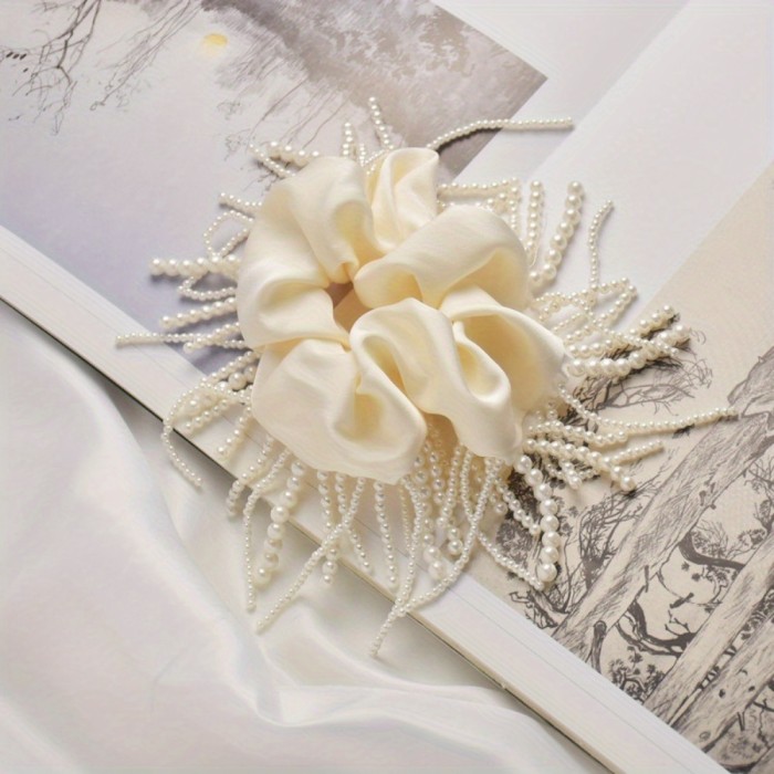 1pc Elegant Satin Fringe Headband for Women - Anti-Slip Imitation Pearl-Embellished Hair Accessory, Luxurious Wedding & Formal Occasion Hairpiece, Chic Bridal Headband with Secure Hold, Wedding Hair Accessories, Party Headwear, Evening Event Hairband, Highend Hairband, Women's Hairband, Fashionconscious Women