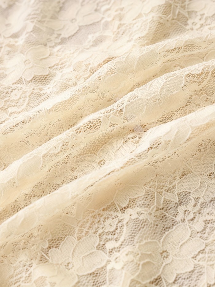 Women Casual Solid Color Sheer Lace Blouse