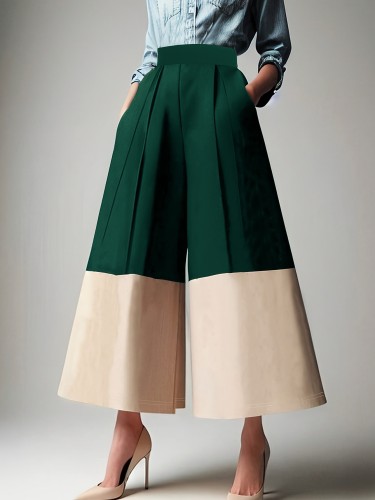Women'S Stylish And Elegant Color-Block Wide-Leg Pants
