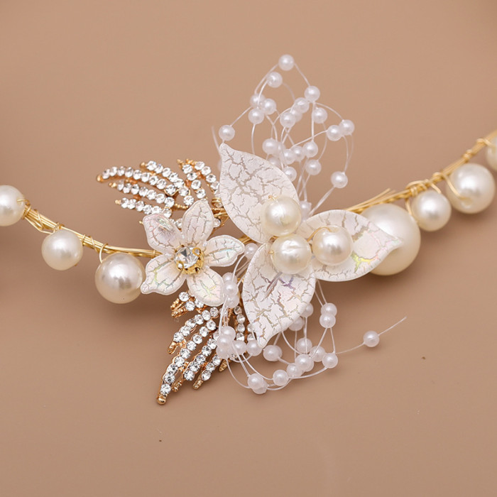 European and American Leaf Headbands, Hand-woven Pearl Tiaras, Wedding Dress Accessories