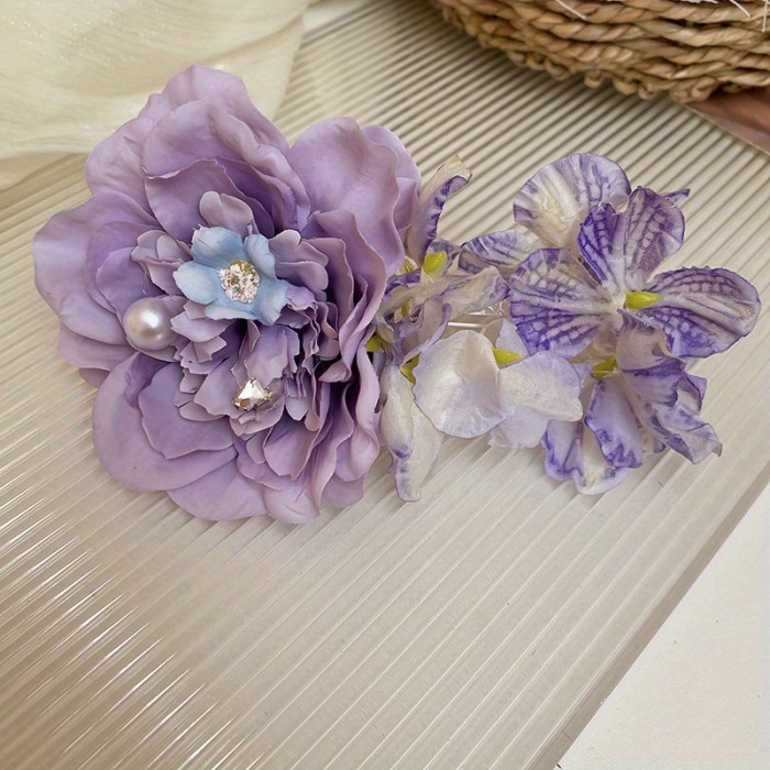 1pc Elegant Purple Fabric Flower Duckbill Clip with Pearl Accents – Stylish and Versatile Hair Accessory for Women, Perfect for Special Occasions and Everyday Fashion, Hair Accessory | Floral Hair Clip | Pearl Embellishments, Hair Accessories