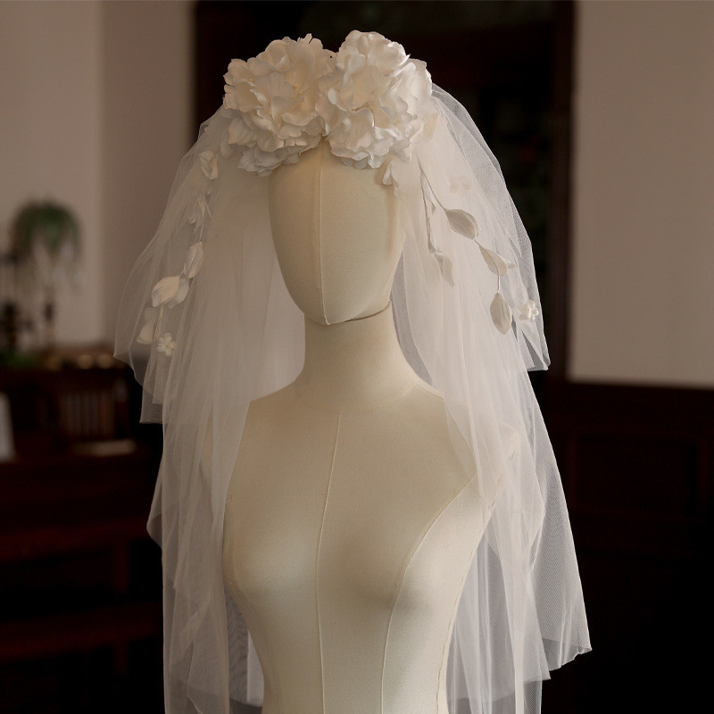 Western Style Bride Hand Made Satin Flower Piece Flower Leaf Veil Wedding Rigid Veil Style Wedding Dress All-Match Headwear