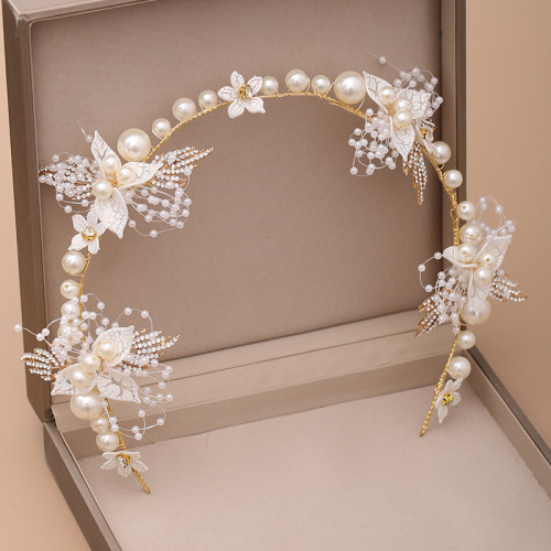European and American Leaf Headbands, Hand-woven Pearl Tiaras, Wedding Dress Accessories