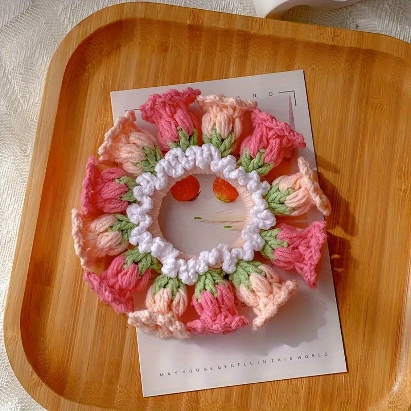1pc Hand-Crocheted Bohemian Floral Jersey Hair Ring - Soft Fleece Warm Hairband for Women, Vibrant Colorful Flower Design, Anniversary Gift Accessory, Cute Hair Accessories, Artisanal Craftsmanship