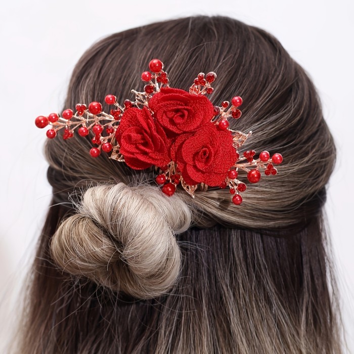 Textile Rose Bride Headwear Hair Comb