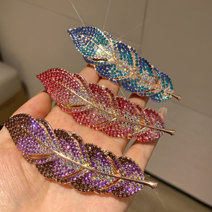 1pc Big Shiny Rhinestone Hairpin - Dark Blue Purple Rhinestone, Spring Loaded Rectangular Hairpin, Suitable for Ponytail, Bun, Daily Use - Ladies, Ladies, Fashion Bun Clips