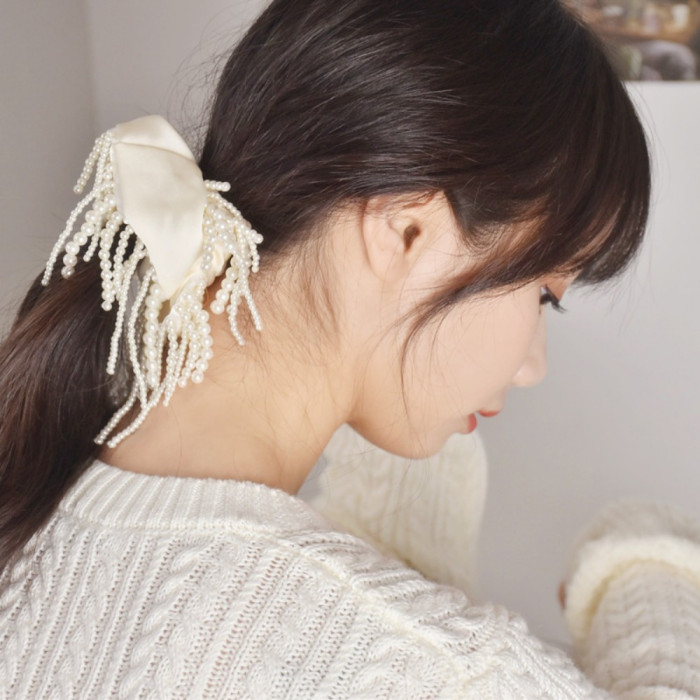 1pc Elegant Satin Fringe Headband for Women - Anti-Slip Imitation Pearl-Embellished Hair Accessory, Luxurious Wedding & Formal Occasion Hairpiece, Chic Bridal Headband with Secure Hold, Wedding Hair Accessories, Party Headwear, Evening Event Hairband, Highend Hairband, Women's Hairband, Fashionconscious Women