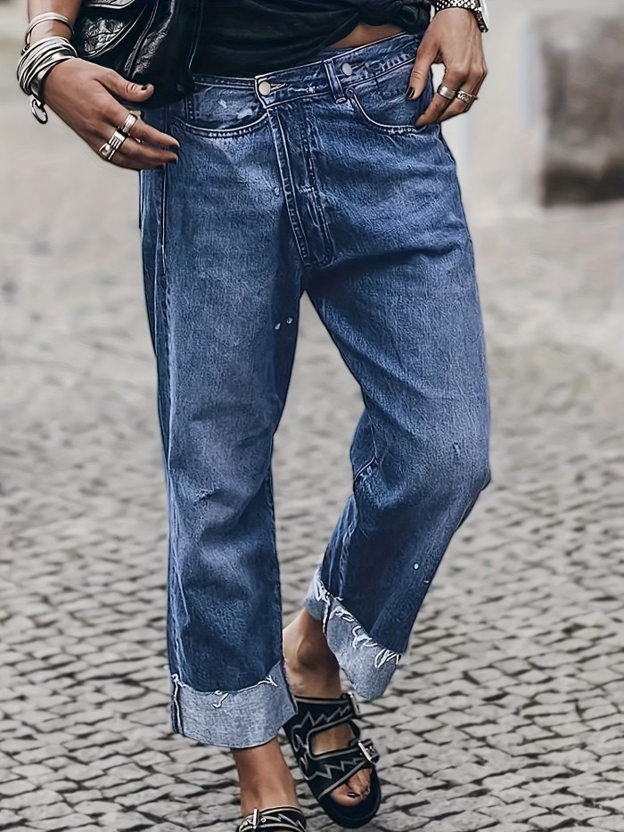 Fashion Casual Women's Vintage High Waist Stretch Wide Leg Jeans