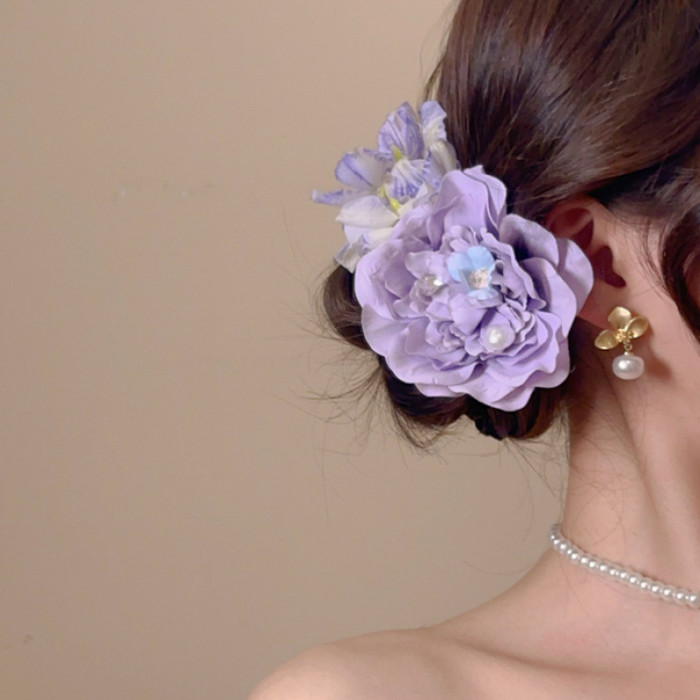 1pc Elegant Purple Fabric Flower Duckbill Clip with Pearl Accents – Stylish and Versatile Hair Accessory for Women, Perfect for Special Occasions and Everyday Fashion, Hair Accessory | Floral Hair Clip | Pearl Embellishments, Hair Accessories