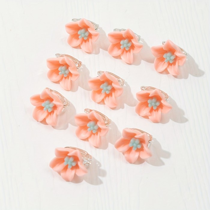 10pcs Resin Mini Flower Hair Clips - Cute Sweet Floral Hairpins with Mixed Pastel Colors, Lightweight Durable Hair Accessories for Women Teens, Wedding Bridal Everyday Casual Outfits, Gifts