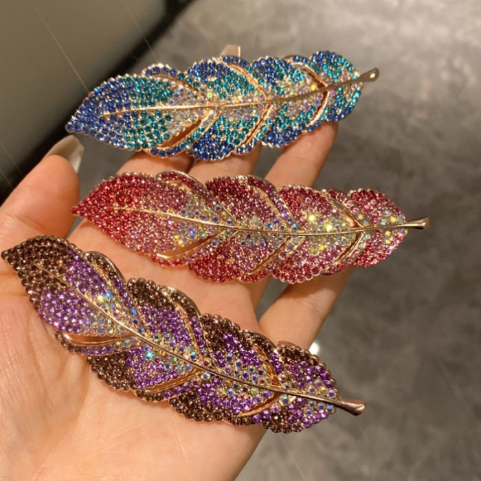 1pc Big Shiny Rhinestone Hairpin - Dark Blue Purple Rhinestone, Spring Loaded Rectangular Hairpin, Suitable for Ponytail, Bun, Daily Use - Ladies, Ladies, Fashion Bun Clips