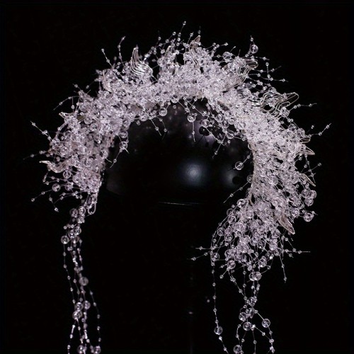 Luxury Bridal Hairpiece - Handmade Floral Hair Accessory with Cascading Tulle Veil, Vintage-Inspired Wedding Veil for Brides, Elegant Wedding Hair Decor for Formal Events, Bride Accessories, Romantic Hairpiece, Intricate Craftsmanship