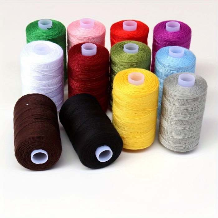 12pcs High Strength Polyester Sewing Thread Set, 600 Yards Each, Multicolor Spools - Ideal for DIY Crafts and Denim Sewing, Sewing Supplies Accessories