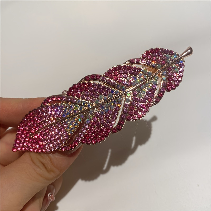 1pc Big Shiny Rhinestone Hairpin - Dark Blue Purple Rhinestone, Spring Loaded Rectangular Hairpin, Suitable for Ponytail, Bun, Daily Use - Ladies, Ladies, Fashion Bun Clips