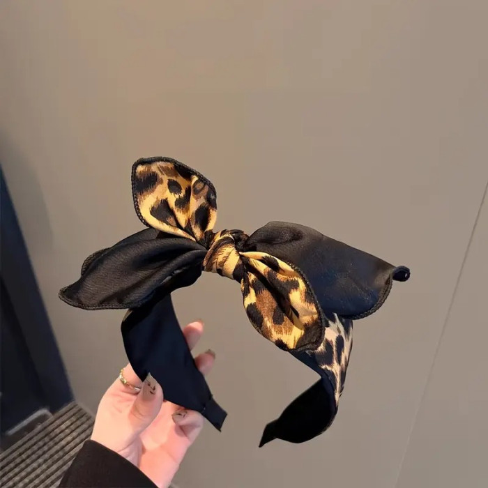 Women's Wide Non-Slip Leopard Print Bow Headband - Black & Yellow Animal Print Hair Accessory for Daily Wear, Parties, Casual & Formal Events, Decorative Hair Headband