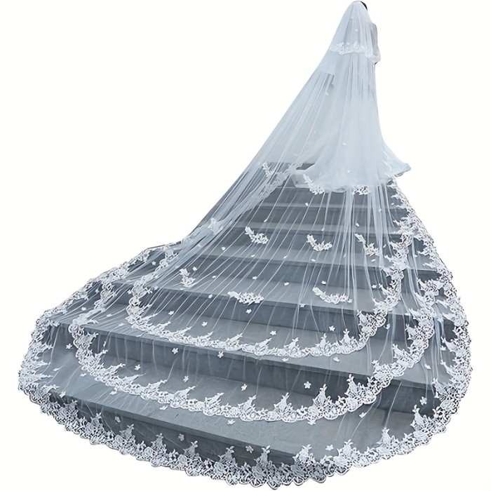 Wedding Veils Long For Brides 2 Tier Triple Lace Edge Long Blusher With Comb