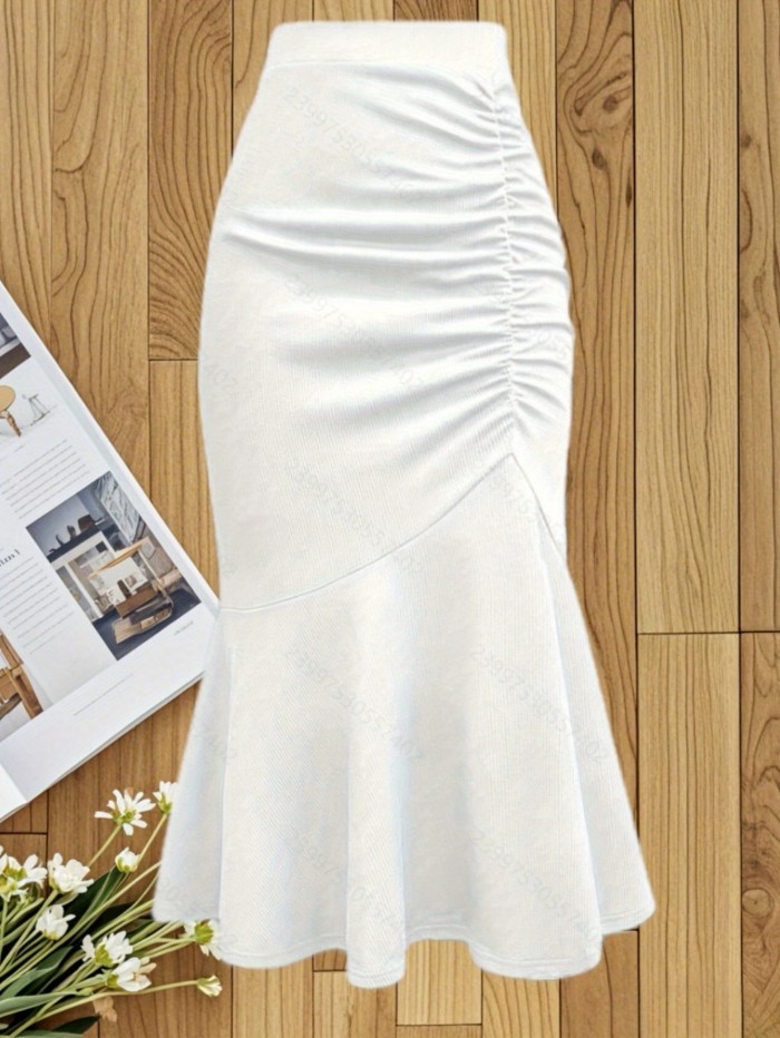 Large Size Women'S Dress Design Feeling Pure Color Skirt Skirt Fishtail Skirt Shrink Waist Show Thin Wrap Hip Skirt Pure Desire Wind