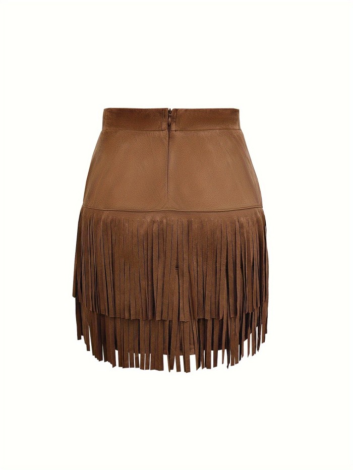 Women's Retro Western High-Waisted Solid Color Casual Chic Design Mini Skirt