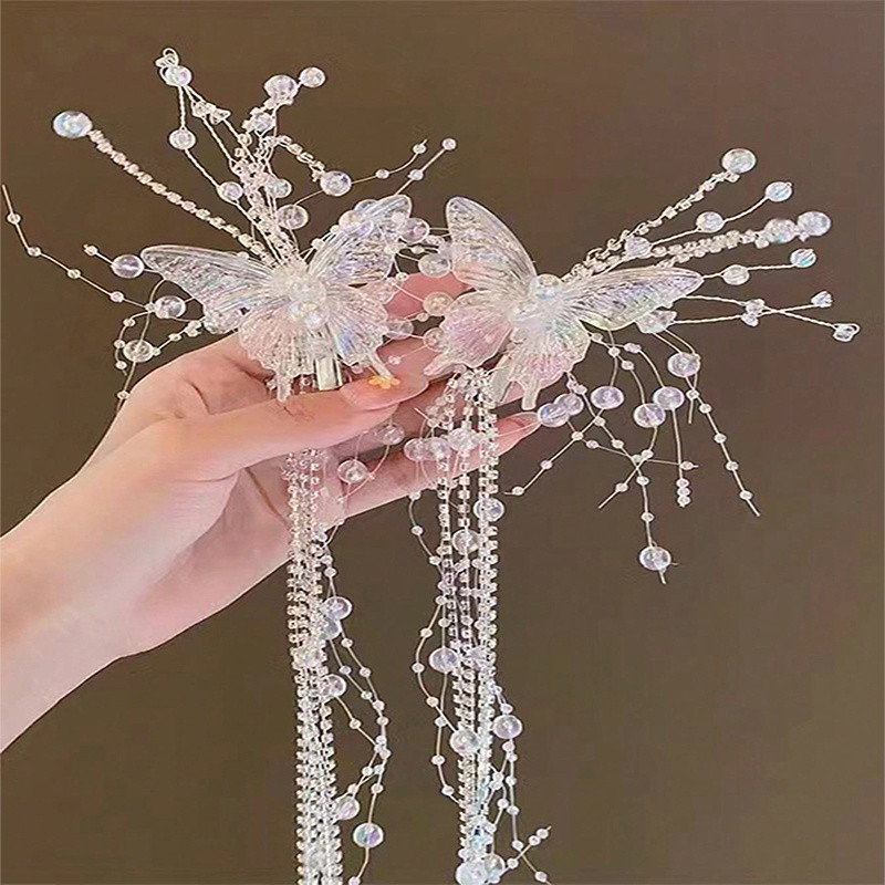 Buy 1 get 1 white butterfly shiny hair accessories, fashionable and elegant suitable for wedding engagement banquet birthday, Mother's Day Thanksgiving Opp bag packaging