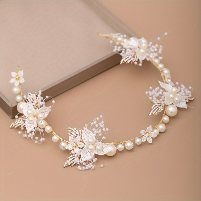 European and American Leaf Headbands, Hand-woven Pearl Tiaras, Wedding Dress Accessories