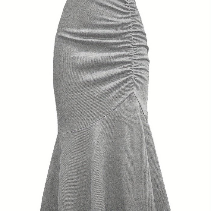 Large Size Women'S Dress Design Feeling Pure Color Skirt Skirt Fishtail Skirt Shrink Waist Show Thin Wrap Hip Skirt Pure Desire Wind