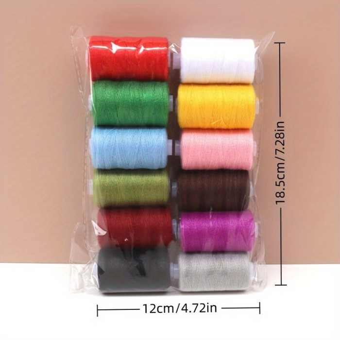 12pcs High Strength Polyester Sewing Thread Set, 600 Yards Each, Multicolor Spools - Ideal for DIY Crafts and Denim Sewing, Sewing Supplies Accessories