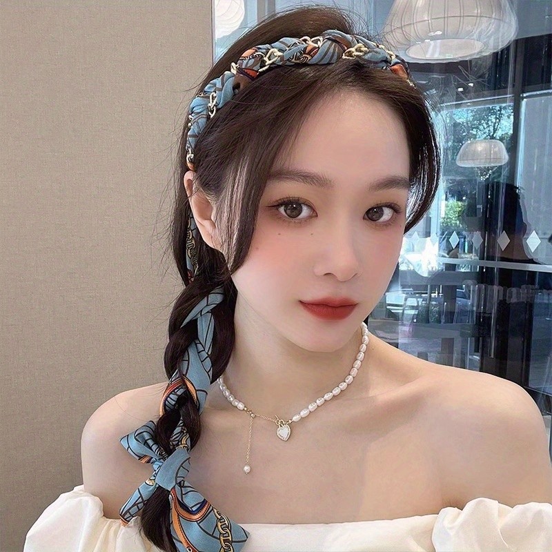 1pc New Style Retro Elegant Temperament Chain Braid Female Model Streamers Tie Hair Integrated Hair Ornaments Senior Sense Headband Headdress