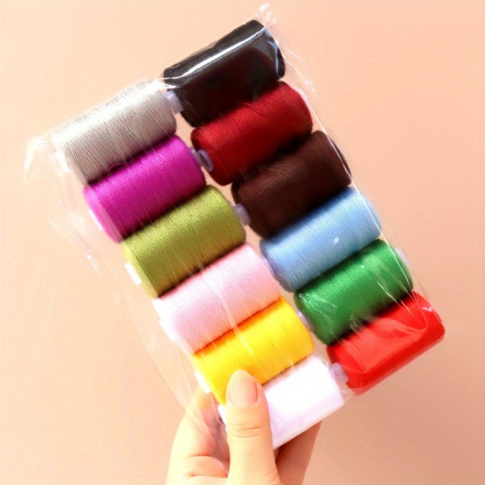 12pcs High Strength Polyester Sewing Thread Set, 600 Yards Each, Multicolor Spools - Ideal for DIY Crafts and Denim Sewing, Sewing Supplies Accessories