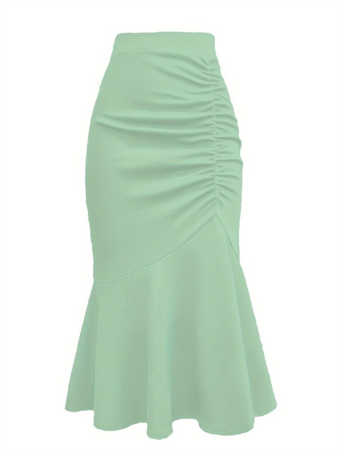Large Size Women'S Dress Design Feeling Pure Color Skirt Skirt Fishtail Skirt Shrink Waist Show Thin Wrap Hip Skirt Pure Desire Wind