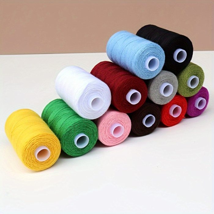 12pcs High Strength Polyester Sewing Thread Set, 600 Yards Each, Multicolor Spools - Ideal for DIY Crafts and Denim Sewing, Sewing Supplies Accessories