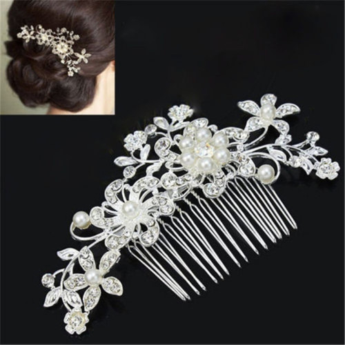 Rhinestone Bridal Crown Hair Pins Wedding Hair Accessories Clips Romantic Crystal Pearl Flower Pin Rhinestone Tiara Bridal Crown Pins Bride Comb